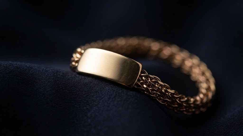 Extreme macro of a polished gold bracelet clasp plate