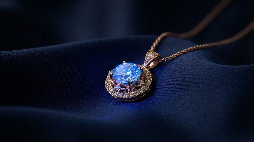 A diamond glowing blue under ultraviolet light