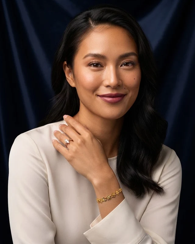 The Floral Link bracelet and the Marquise solitaire, worn on one hand