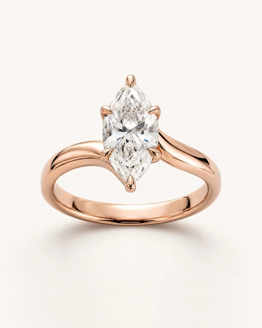 Marquise solitaire in rose gold, seen before casting